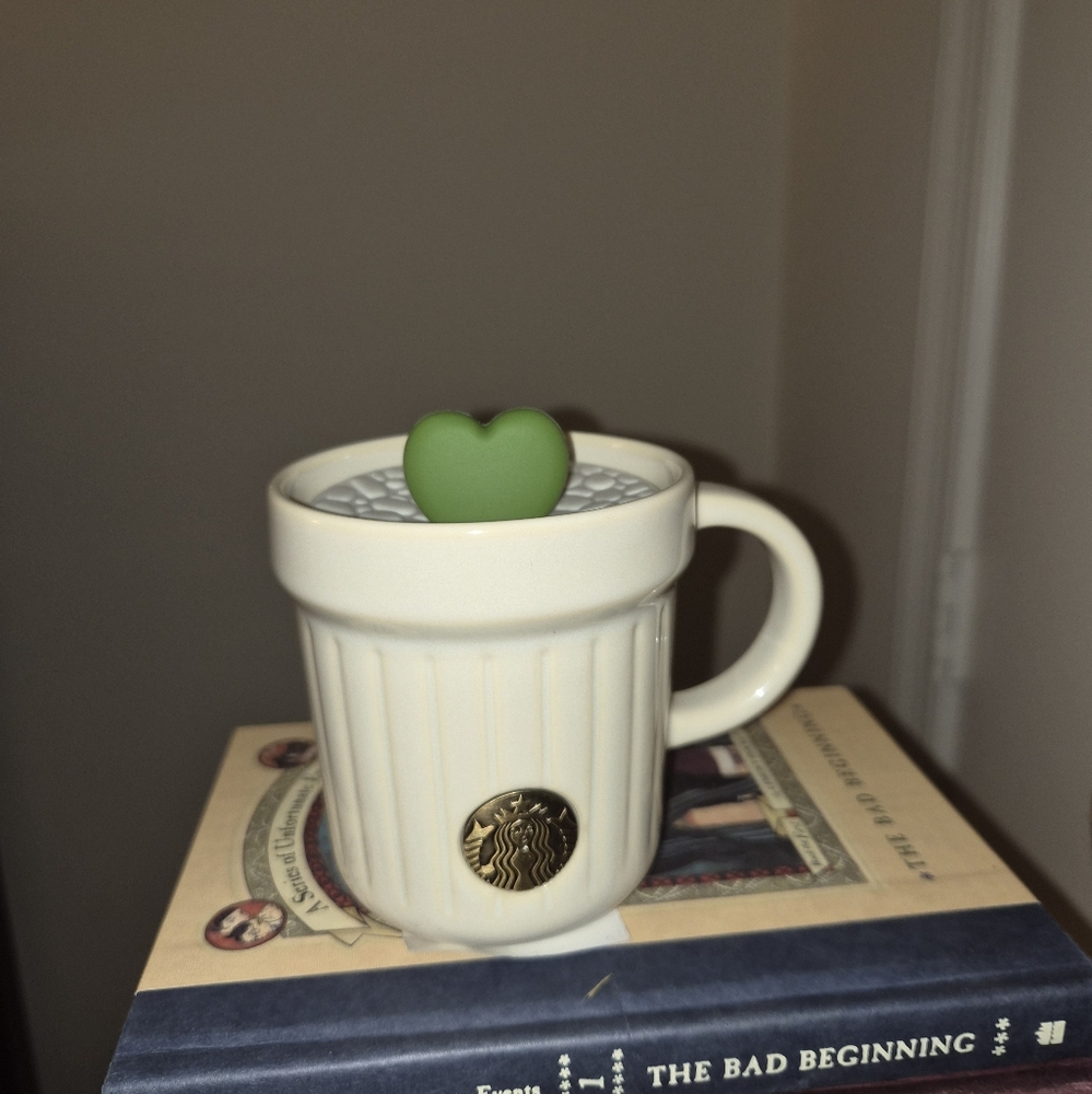 Starbucks White Mug with Green Heart Lid